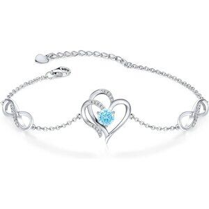 Infinity Love Heart Birthstone Silver Bracelet for Women, 12 Colors, Gift Idea
